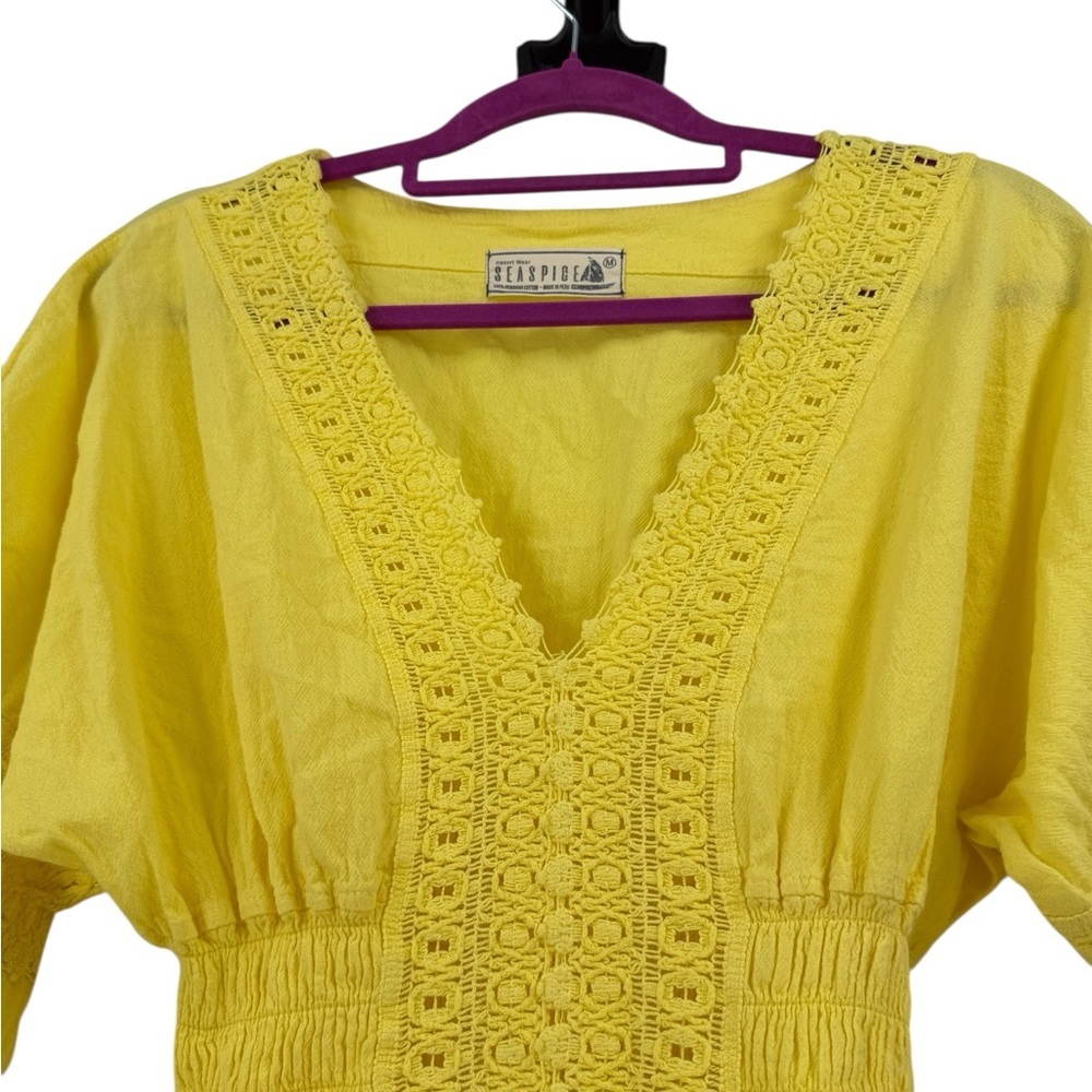 Seaspice Resort Wear Yellow Embroidered Cotton Dress Made in Peru Size M - Picture 6 of 10